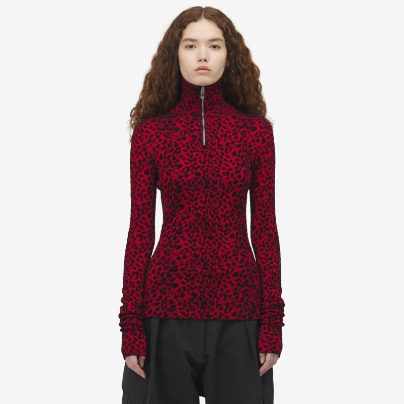 Alexander McQueen Women's Red Leopard Jacquard Fitted Top - 10 (Viscose, Polyamide & Elastan)